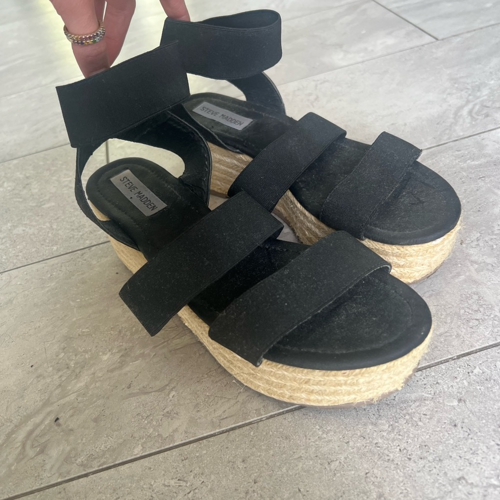 Steve Madden Black Platform Espadrille Sandals